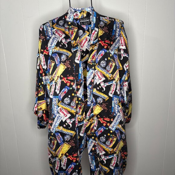 RARE Vintage Nicole Miller Silk Robe Candy Bars Rare Chocolate All Over Print M